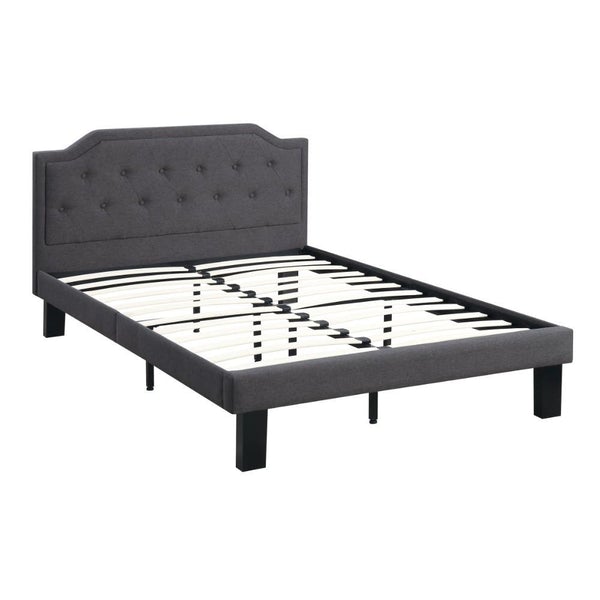 Wooden Twin Bed With Button Tufted Headboard, Ash Black