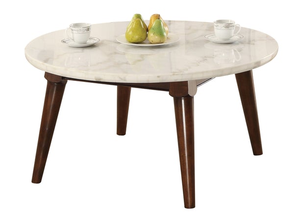 Wood Base Coffee Table With Marble Top, Walnut Brown