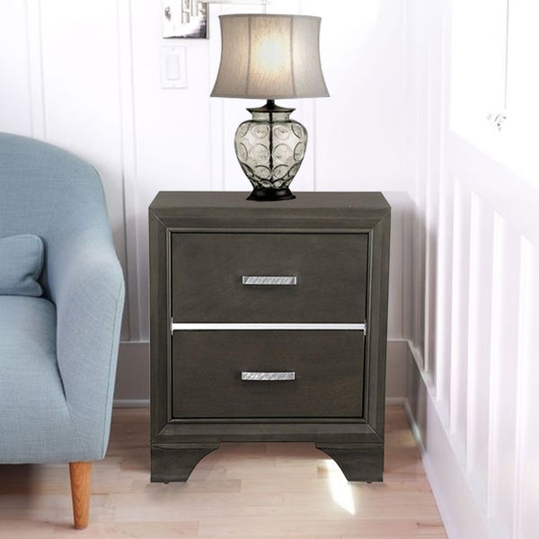 Wooden Two Drawer Nightstand With Bracket Legs, Gray
