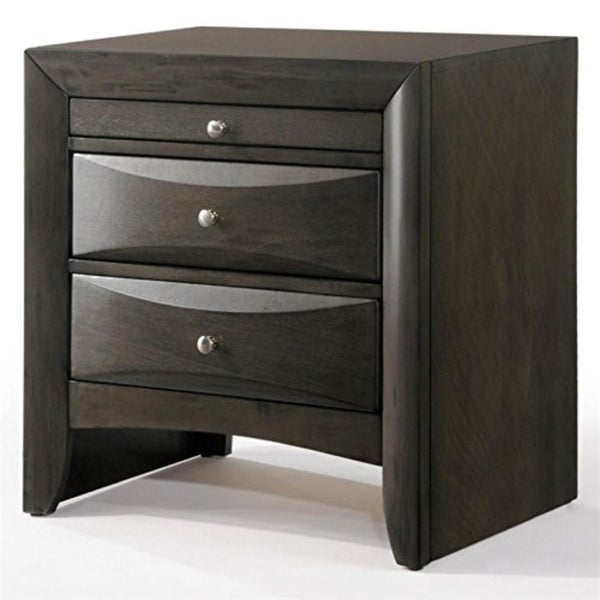 2 Drawer Wooden Nightstand With 1 Pull Out Tray, Gray