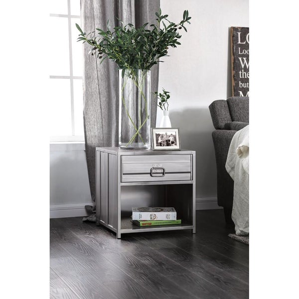 Industrial Style Metal Nightstand With Drawer And Bottom Shelf, Gray