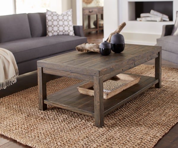 Wooden Coffee Table With One Shelf, Taupe Brown