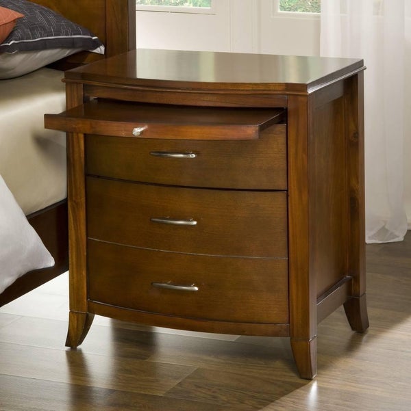 Wooden Nightstand With Charging Station, Brown