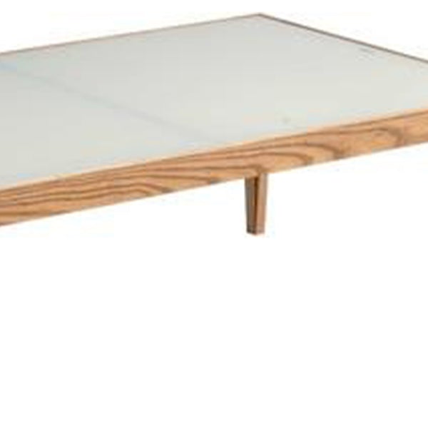 BM191256 - Wooden Frame Rectangular Coffee Table With Beveled Tempered Glass Top, Brown And Clear