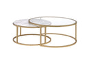 Metal Framed Nesting Coffee Tables With Glass And Marble Tops, Set Of Two, Gold