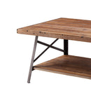 Wooden Coffee Table With X Crossed Metal Sides And Open Shelf, Brown And Black