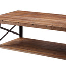 Wooden Coffee Table With X Crossed Metal Sides And Open Shelf, Brown And Black