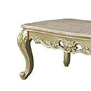 Wooden Coffee Table With Decorative Polyresin Carvings And Marble Top, White