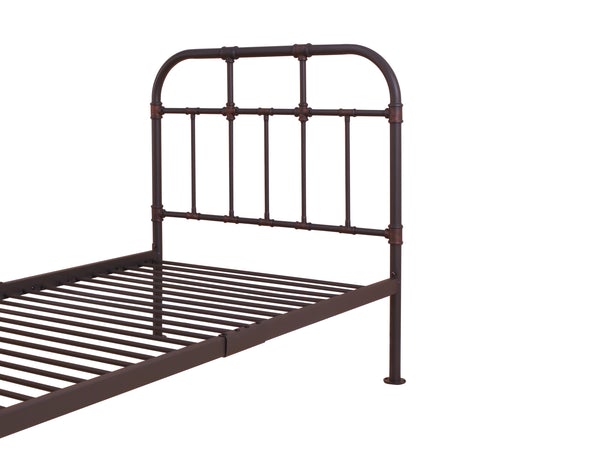 Metal Twin Bed With Pipe Design Structure, Antique Bronze