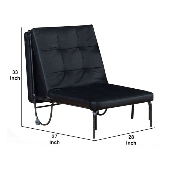 Adjustable Metal Futon With Faux Leather Upholstered Tufted Details And Casters, Black
