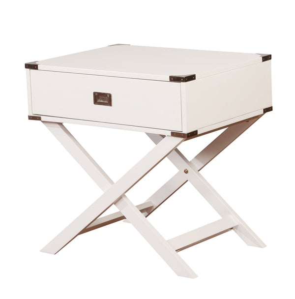 Wooden Accent Table With Storage Drawer And X Shaped Base, White