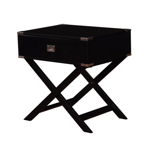 Wooden Accent Table With Storage Drawer And X Shaped Base, Black