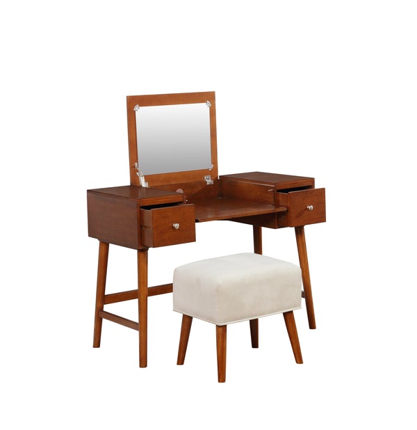 Wooden Vanity Set With Flip Top Mirror And 2 Drawers, Brown And White - BM200106