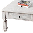 Transitional Wooden Coffee Table With Turned Legs And 2 Drawers, White