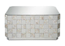 Wooden Coffee Table With Checkered Pattern Mirror Insets, Silver