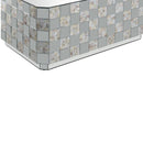 Wooden Coffee Table With Checkered Pattern Mirror Insets, Silver