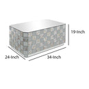 Wooden Coffee Table With Checkered Pattern Mirror Insets, Silver