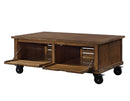 Wooden Coffee Table With Drop Down Storage And Caster Wheels, Brown