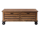 Wooden Coffee Table With Drop Down Storage And Caster Wheels, Brown