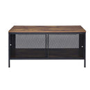Metal Coffee Table With 1 Bottom Shelf And Mesh Design, Brown And Gray