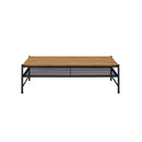 Metal And Wood Coffee Table With Slatted Bottom Shelf,Brown And Black