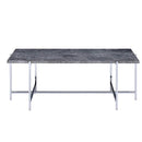 Marble Top Coffee Table With Trestle Base , Gray And Silver