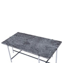 Marble Top Coffee Table With Trestle Base , Gray And Silver