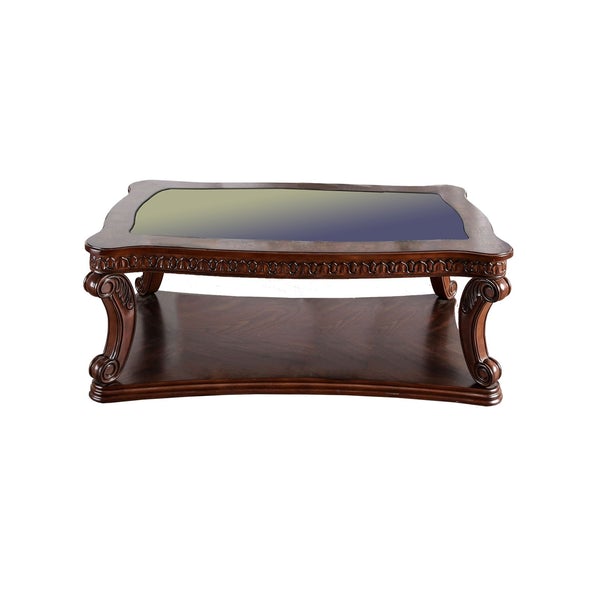 Traditional Coffee Table With Cabriole Legs And Wooden Carving, Brown