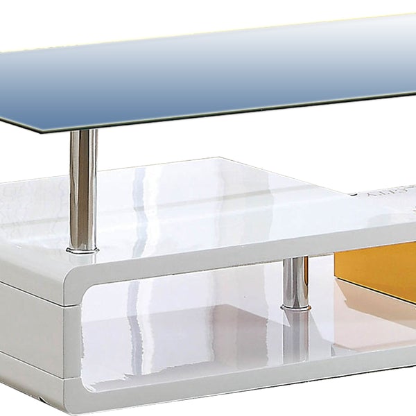 Contemporary Coffee Table With Multi Level Curled Open Shelf, White