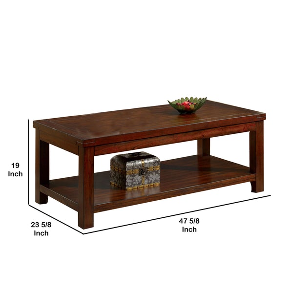 Traditional Coffee Table With Rectangular Top And Tapered Legs, Brown