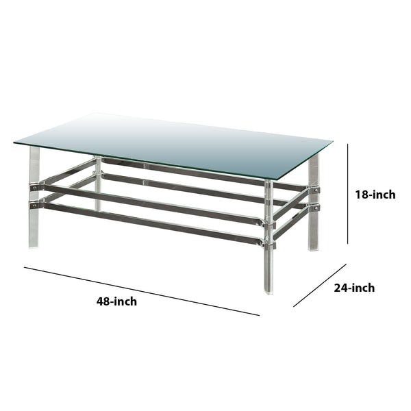 Glass And Metal Coffee Table With Tubular Legs, Silver And Clear
