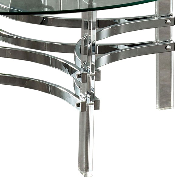 Coffee Table With Acrylic Legs And Metal Supports, Silver And Clear