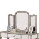 Wooden Vanity Set With 1 Drawer And Tri Fold Mirror, Gray And Silver