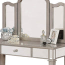 Wooden Vanity Set With 1 Drawer And Tri Fold Mirror, Gray And Silver
