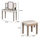 Wooden Vanity Set With 1 Drawer And Tri Fold Mirror, Gray And Silver