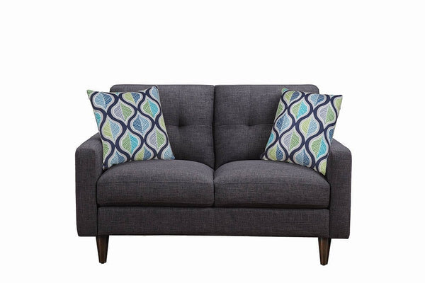 Fabric Upholstered Wooden Loveseat With Tufted Back, Gray