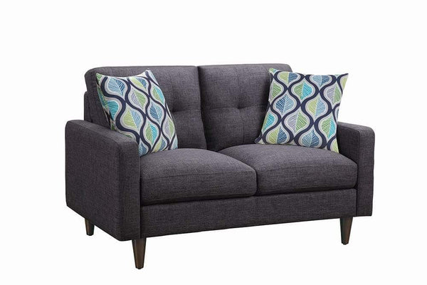 Fabric Upholstered Wooden Loveseat With Tufted Back, Gray