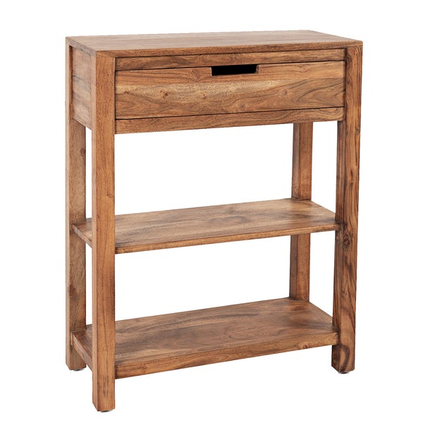 Wooden Accent Table With Single Drawer And 2 Open Bottom Shelves, Brown - BM208489