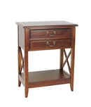 Wooden Nightstand With 2 Drawers And Criss Cross Sides, Brown
