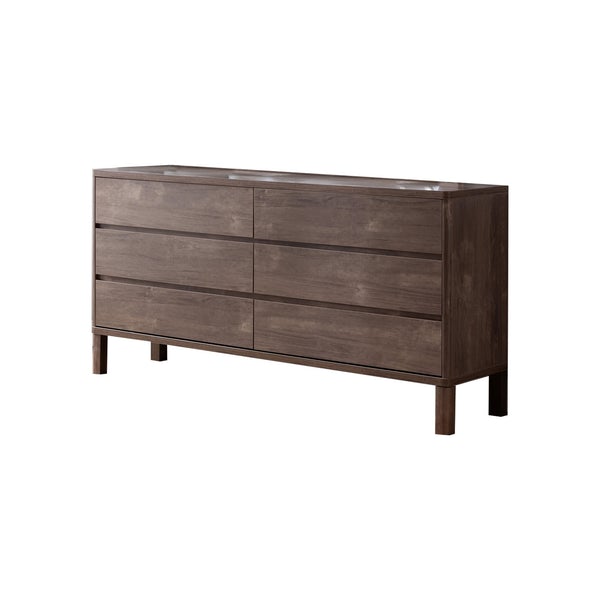 Wooden Frame Dresser With 6 Drawers And Straight Legs, Hazelnut Brown