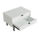 2 Drawers Wooden Nightstand With Metal Bar Pulls, White And Black