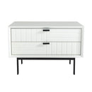 2 Drawers Wooden Nightstand With Metal Bar Pulls, White And Black