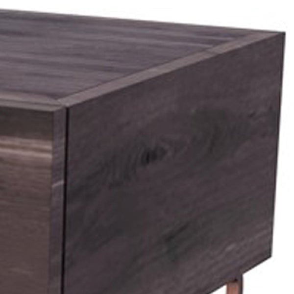 1 Drawer Wooden Nightstand With Rectangular Steel Frame Support, Dark Brown