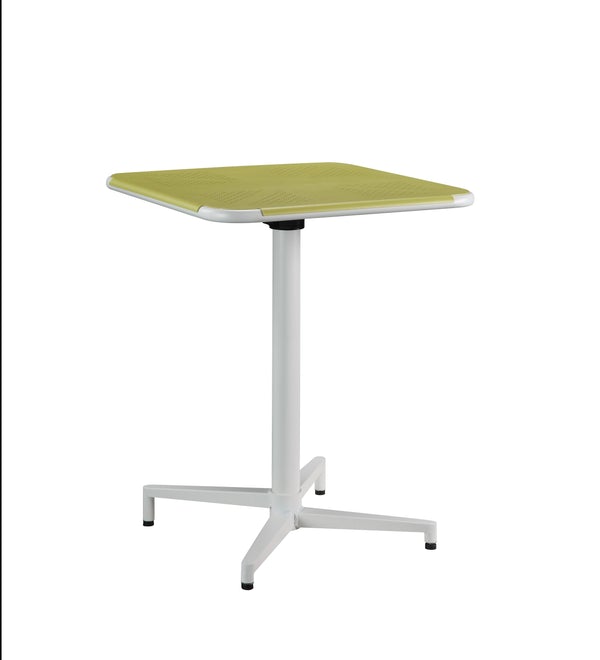 Dual Tone Metal Folding Table With 4 Star Pedestal Base, White And Yellow