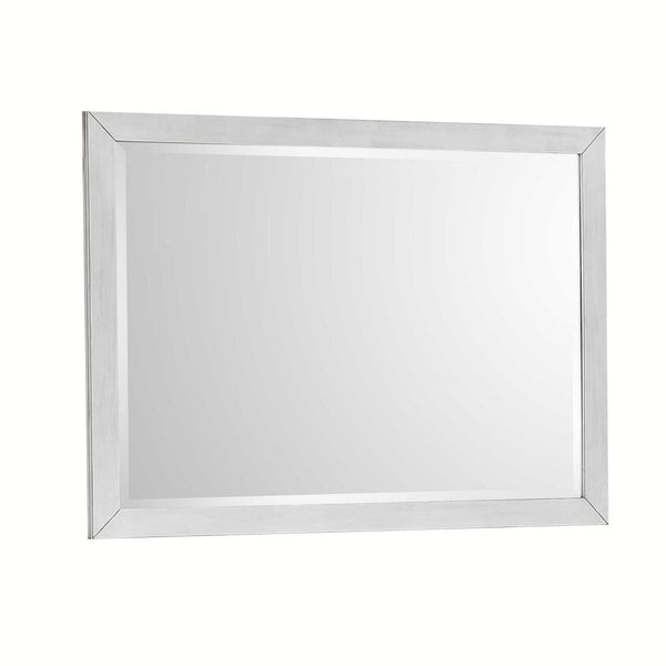 Rectangular Dresser Top Beveled Mirror With Wooden Frame, White And Silver - BM215450