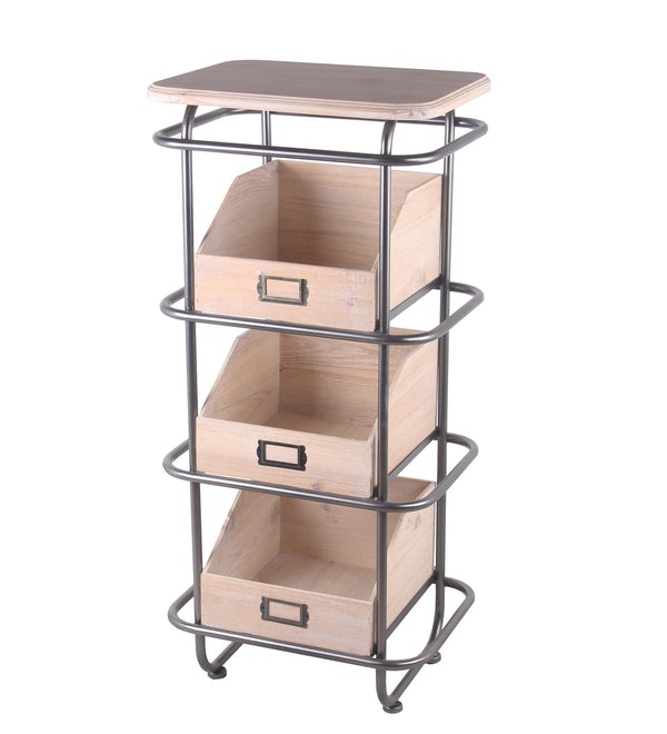 Tubular Metal Frame Accent Table With 3 Storage Boxes, Brown And Gray - BM216830