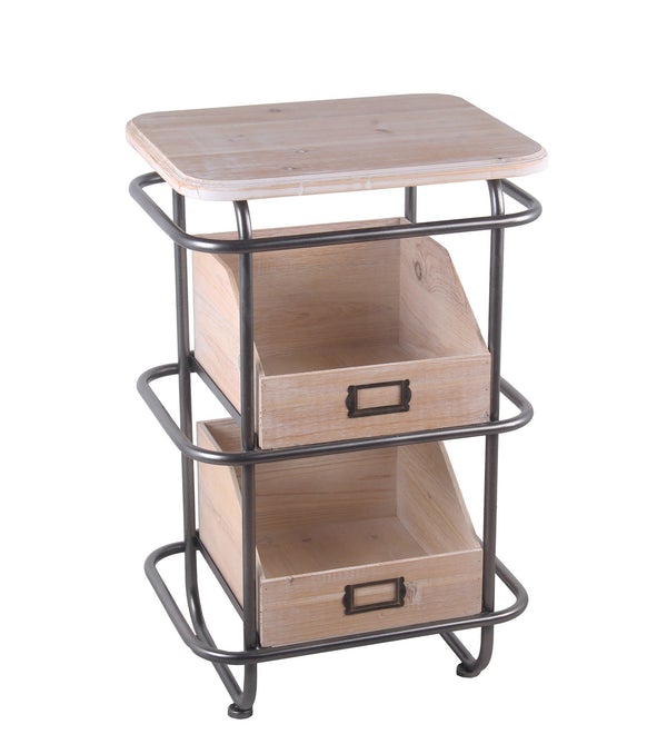 Tubular Metal Frame Accent Table With 2 Storage Boxes, Brown And Gray