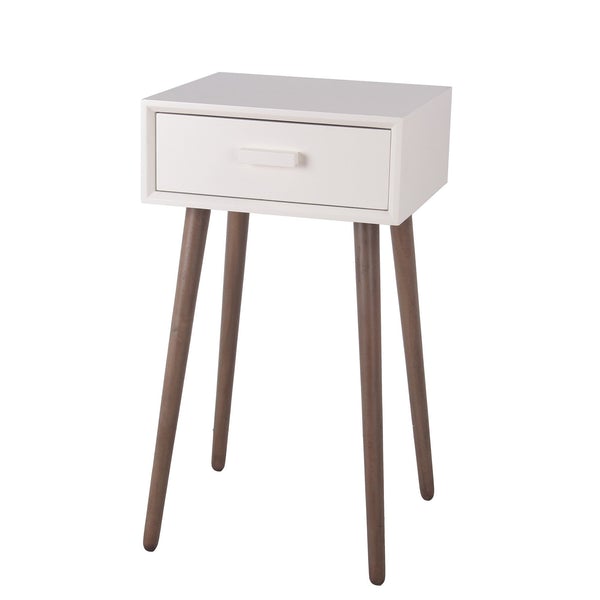 Mid Century Wooden 1 Drawer Accent Table With Splayed Legs, White And Brown