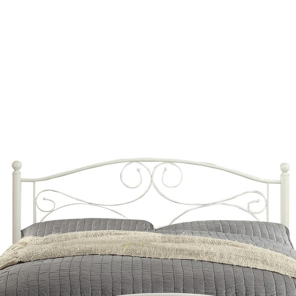 Metal Full Size Platform Bed With Scrollwork Details, White