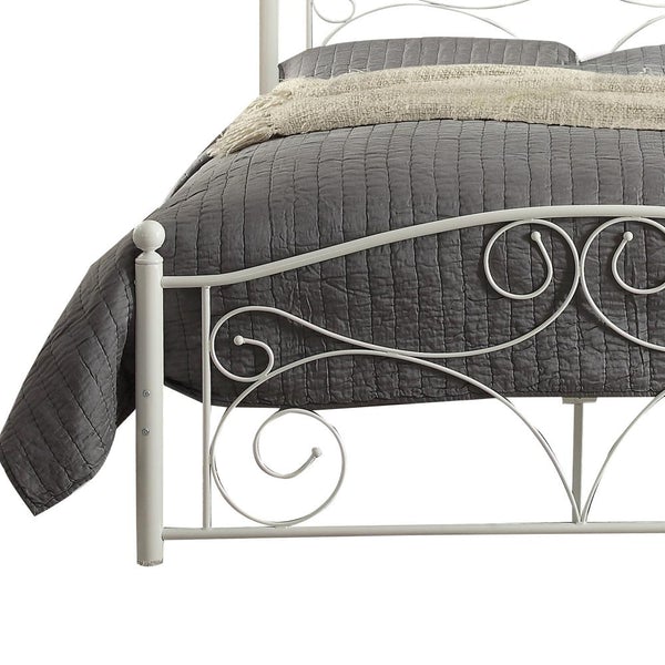 Metal Full Size Platform Bed With Scrollwork Details, White
